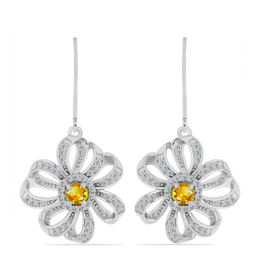 Stříbrné Náušnice s Uralským Citrínem a Bílým Topazem