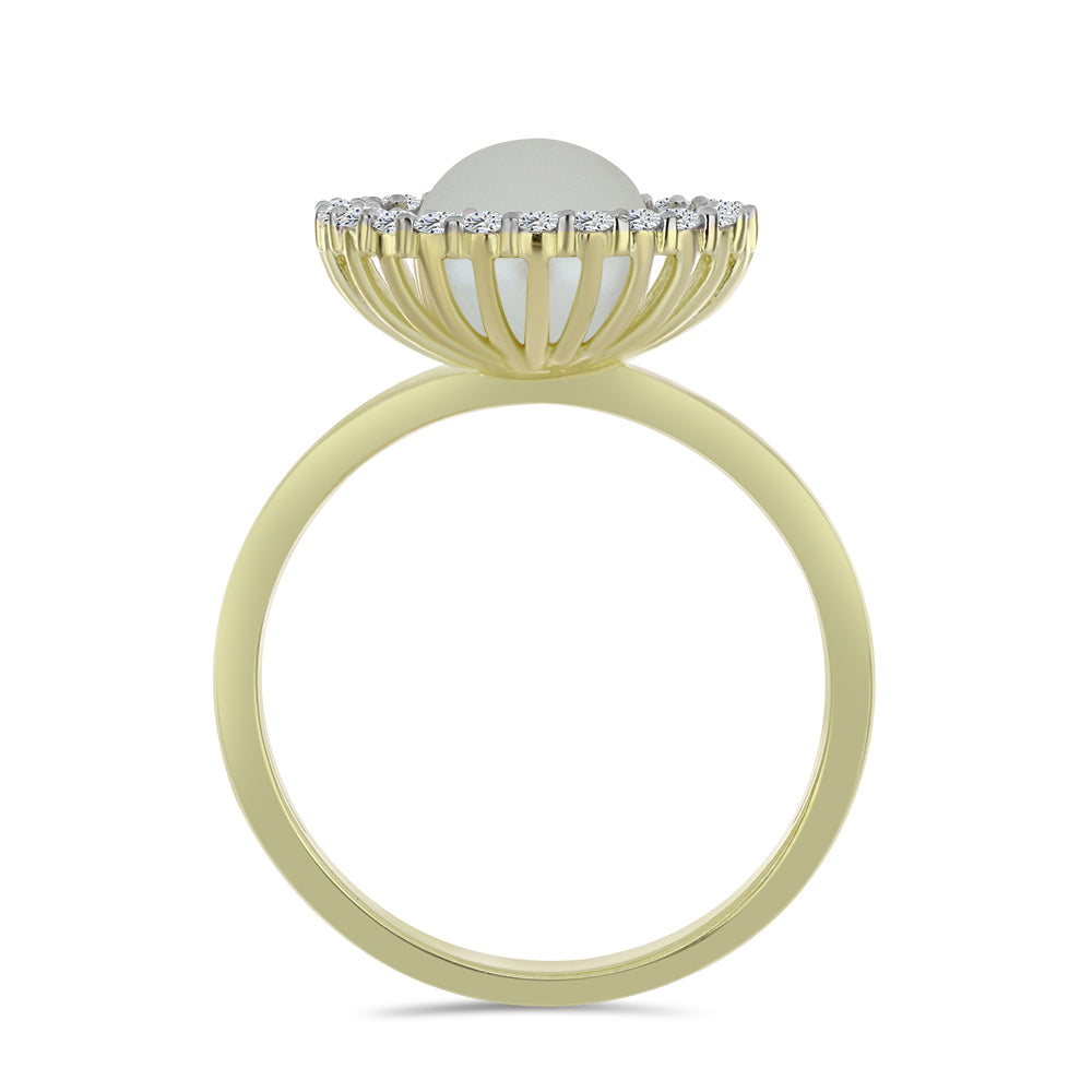 Pozlacené Stříbro 925/1000 - Prsten s Bílou Sladkovodní Perlou a Bílým Topazem - Karátové číslo: 3.56. přibližná hmotnost: 3.46 gramů 2 