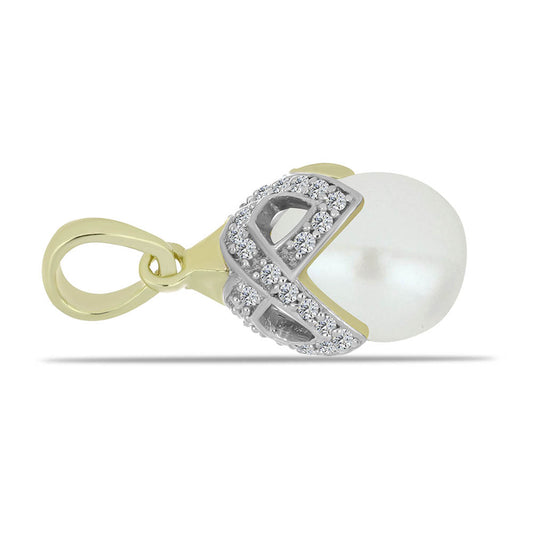 Pozlacený Stříbrný Přívěsek s Bílou Sladkovodní Perlou a Bílým Topazem