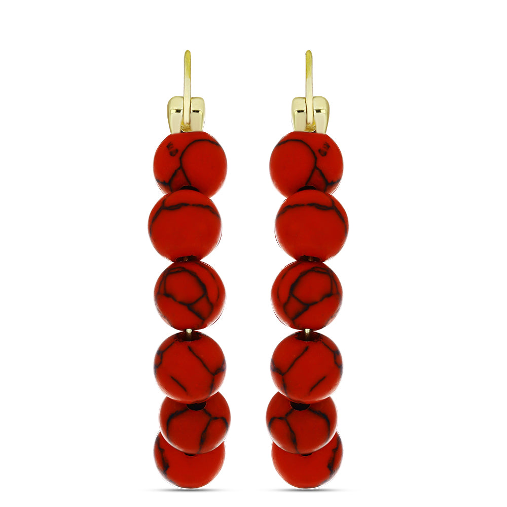 Pozlacené Stříbro 925/1000 - Náušnice s Červeným Houbovým Korálem - Karátové číslo: 34.17. přibližná hmotnost: 8.33 gramů 1 