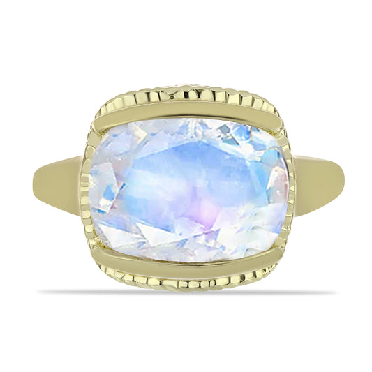 Pozlacený Stříbrný Prsten s Duhovým Měsíčním Kamenem