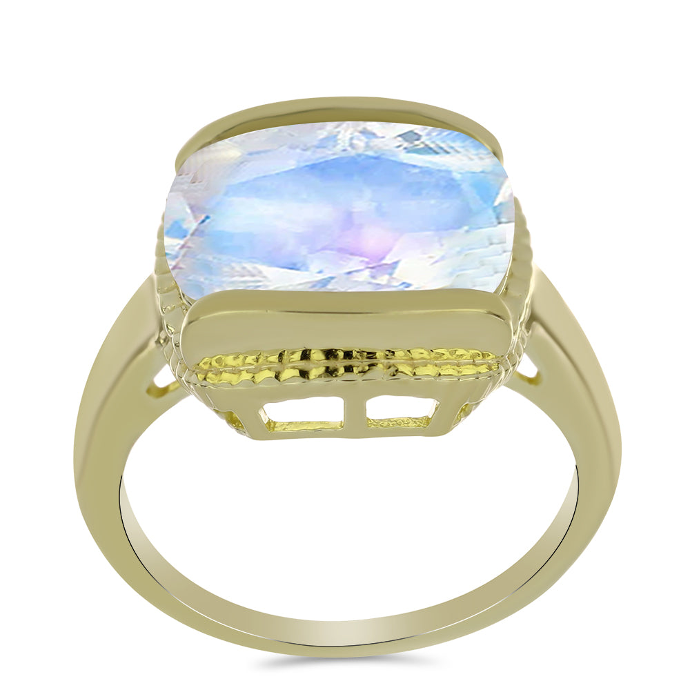 Pozlacený Stříbrný Prsten s Duhovým Měsíčním Kamenem