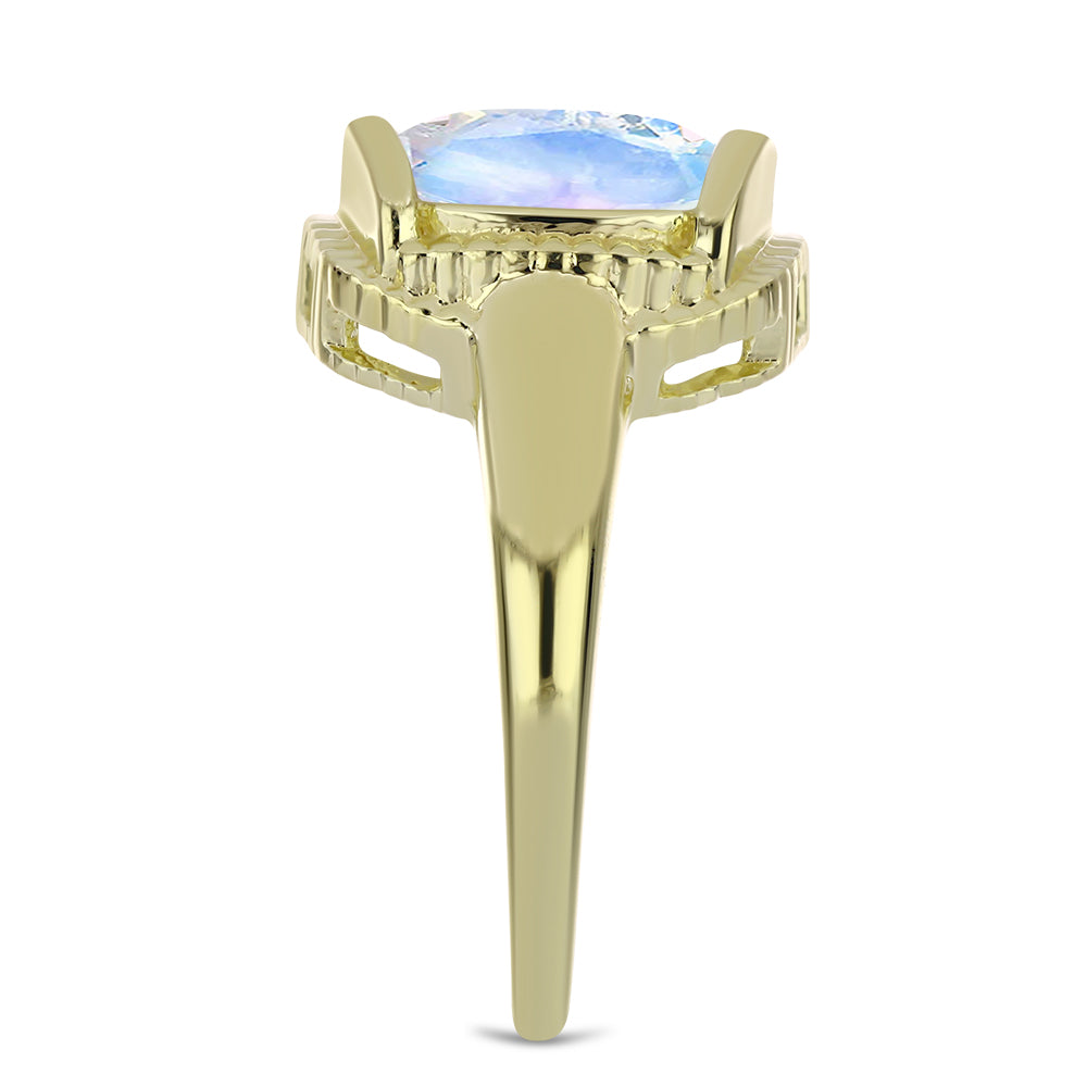 Pozlacený Stříbrný Prsten s Duhovým Měsíčním Kamenem