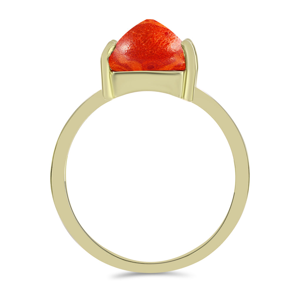 Pozlacené Stříbro 925/1000 - Prsten s Červeným Houbovým Korálem - Karátové číslo: 2.07. přibližná hmotnost: 2.26 gramů