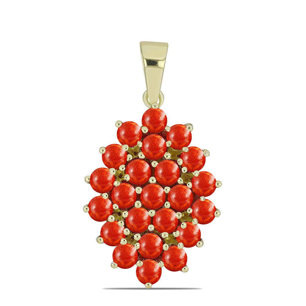 Pozlacený Stříbrný Přívěsek s Červeným Houbovým Korálem 1 