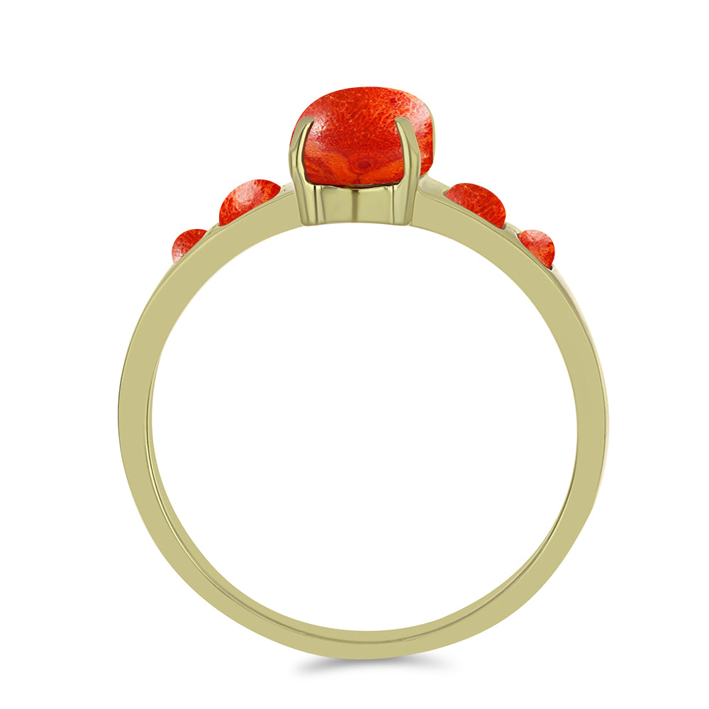 Pozlacený Stříbrný Prsten s Červeným Houbovým Korálem 2 