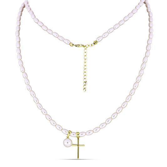 Pozlacený Stříbrný Náhrdelník s Bílou Sladkovodní Perlou