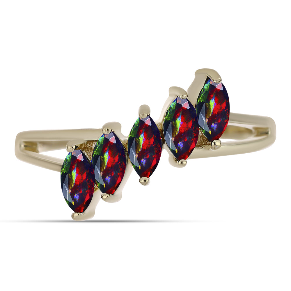 Pozlacené Stříbro 925/1000 - Prsten s Půlnočně Černým Etiopským Opálem z Lega Dembi - Karátové číslo: 0.45. přibližná hmotnost: 2.19 gramů 1 