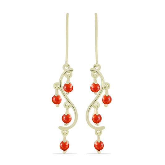 Pozlacené Stříbrné Náušnice s Červeným Houbovým Korálem