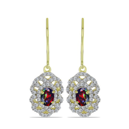 Pozlacené stříbro 925/1000 Náušnice s Půlnočně Černým Etiopským Opálem z Lega Dembi a Bílým Topazem - Karátové číslo: 1.26. přibližná hmotnost: 3.56 gramů