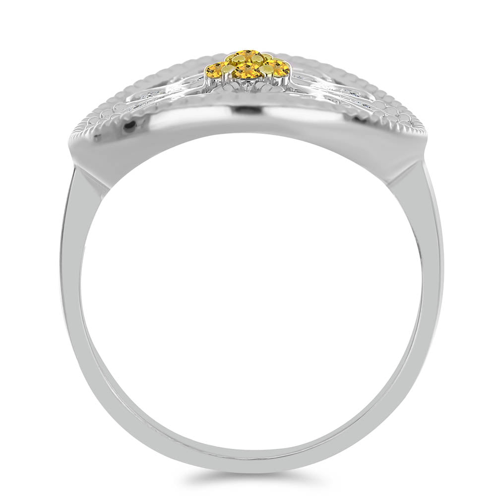 Stříbro 925/1000 - Prsten s Uralským Citrínem a Bílým Topazem - Karátové číslo: 0.36. přibližná hmotnost: 5.54 gramů