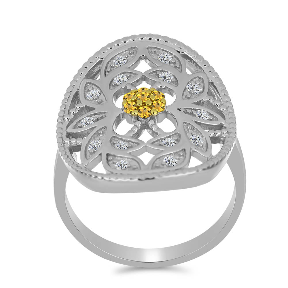 Stříbro 925/1000 - Prsten s Uralským Citrínem a Bílým Topazem - Karátové číslo: 0.36. přibližná hmotnost: 5.54 gramů 3 