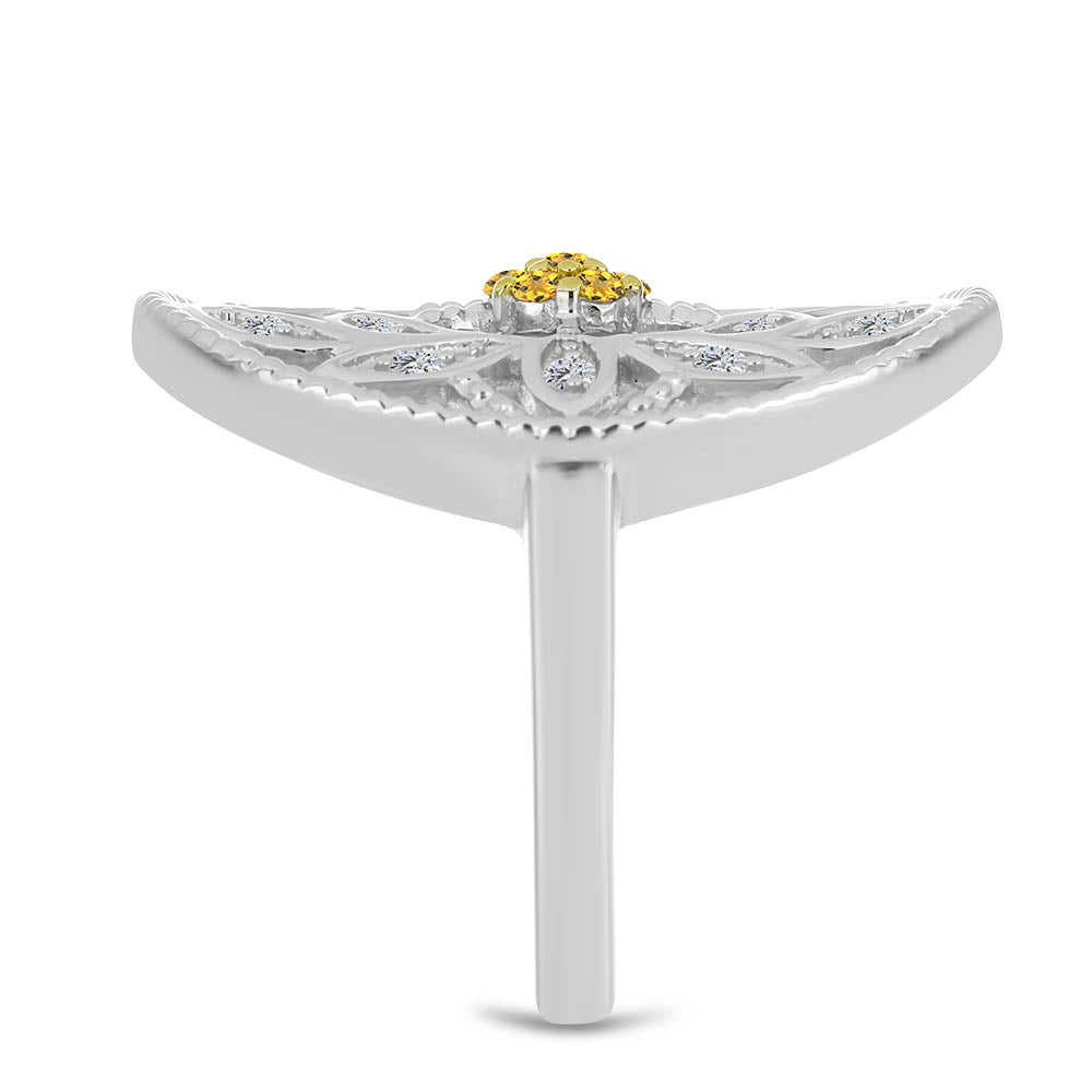 Stříbro 925/1000 - Prsten s Uralským Citrínem a Bílým Topazem - Karátové číslo: 0.36. přibližná hmotnost: 5.54 gramů 4 