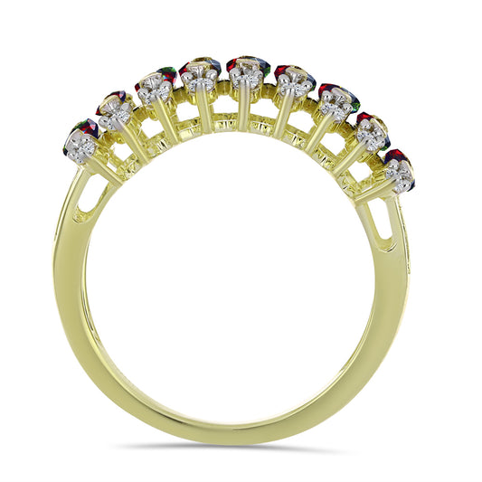 Pozlacené stříbro 925/1000 Prsten s Půlnočně Černým Etiopským Opálem z Lega Dembi a Bílým Topazem - Karátové číslo: 1.13. přibližná hmotnost: 3.59 gramů