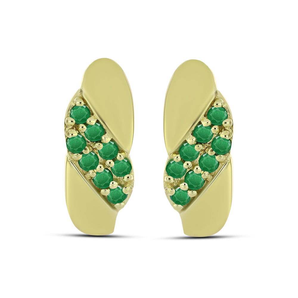 Pozlacené Stříbro 925/1000 - Náušnice s Zambijským Smaragdem - Karátové číslo: 0.28. přibližná hmotnost: 4.41 gramů 1 