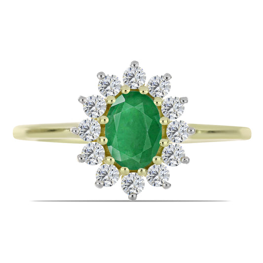 Pozlacené Stříbro 925/1000 - Prsten s Zambijským Smaragdem a Bílým Topazem - Karátové číslo: 1.17. přibližná hmotnost: 2.21 gramů