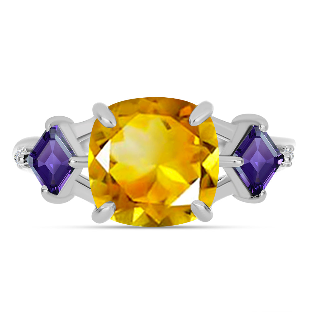 Stříbro 925/1000 - Prsten s Uralským Citrínem a Marockým Ametystem - Karátové číslo: 4.04. přibližná hmotnost: 4.17 gramů