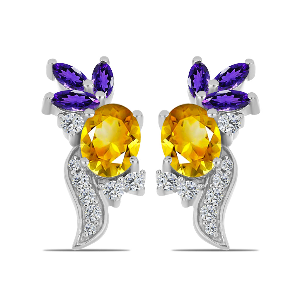 Stříbrné Náušnice s Uralským Citrínem a Marockým Ametystem