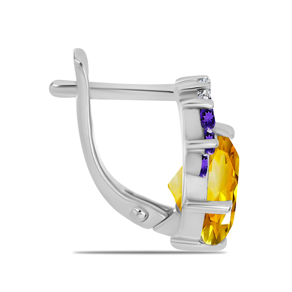 Stříbro 925/1000 - Náušnice s Uralským Citrínem a Marockým Ametystem - Karátové číslo: 4.77. přibližná hmotnost: 4.37 gramů 2 