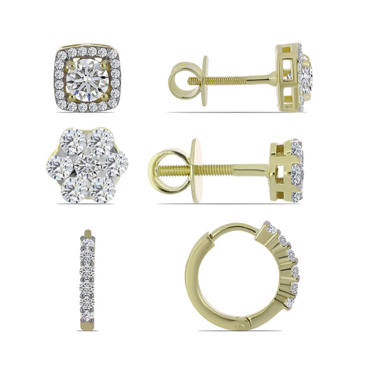 Pozlacené Stříbro 925/1000 - Sada s Certifikovaný Diamantem pěstovaný v laboratoři - Karátové číslo: 2.24. přibližná hmotnost: 5.81 gramů ( Náušnice )