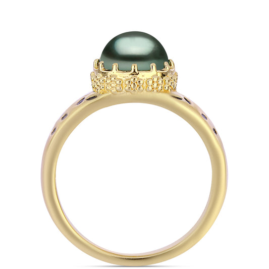 Pozlacený Stříbrný Prsten se Sladkovodní perlou v podobě Tahitské zelené iluze