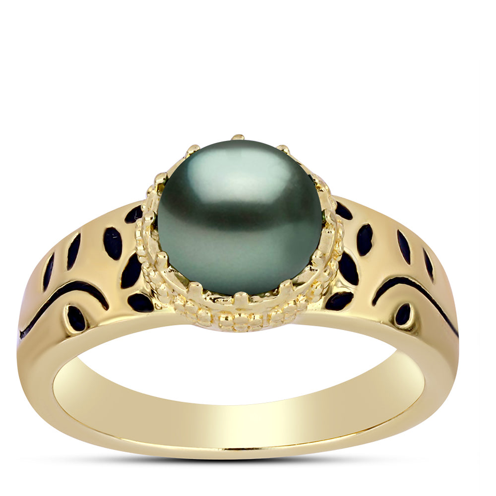 Pozlacený Stříbrný Prsten se Sladkovodní perlou v podobě Tahitské zelené iluze 3 