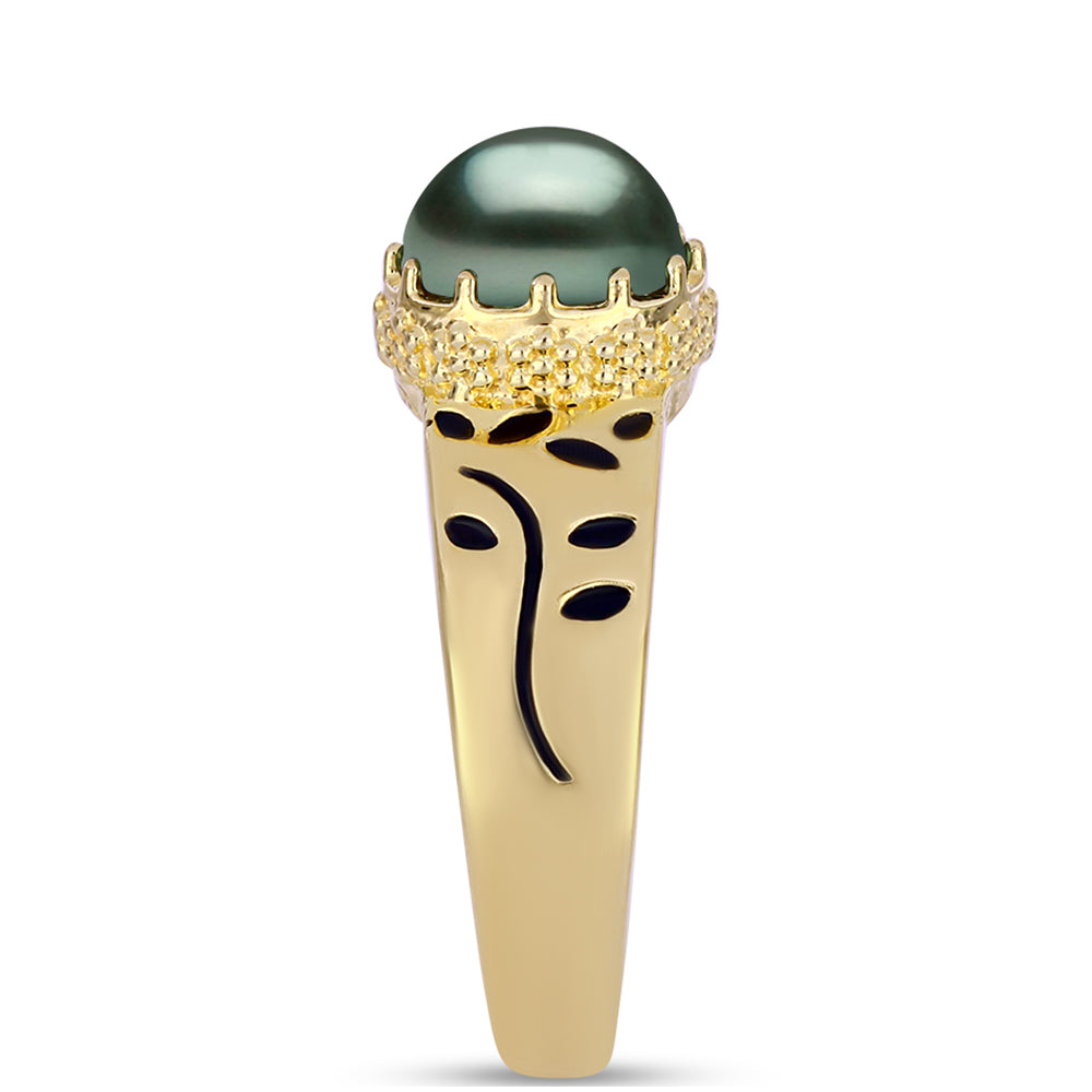 Pozlacený Stříbrný Prsten se Sladkovodní perlou v podobě Tahitské zelené iluze