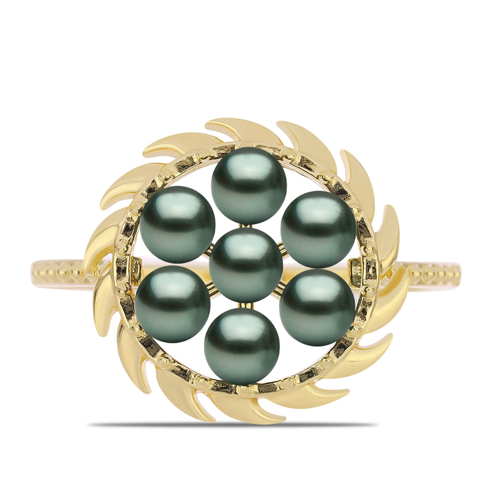 Pozlacené Stříbro 925/1000 - Prsten se Sladkovodní perlou v podobě Tahitské zelené iluze - Karátové číslo: 0.6. přibližná hmotnost: 2.97 gramů