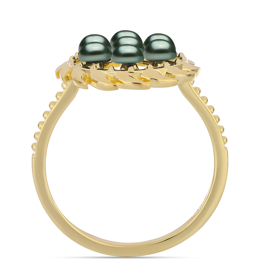 Pozlacené Stříbro 925/1000 - Prsten se Sladkovodní perlou v podobě Tahitské zelené iluze - Karátové číslo: 0.6. přibližná hmotnost: 2.97 gramů