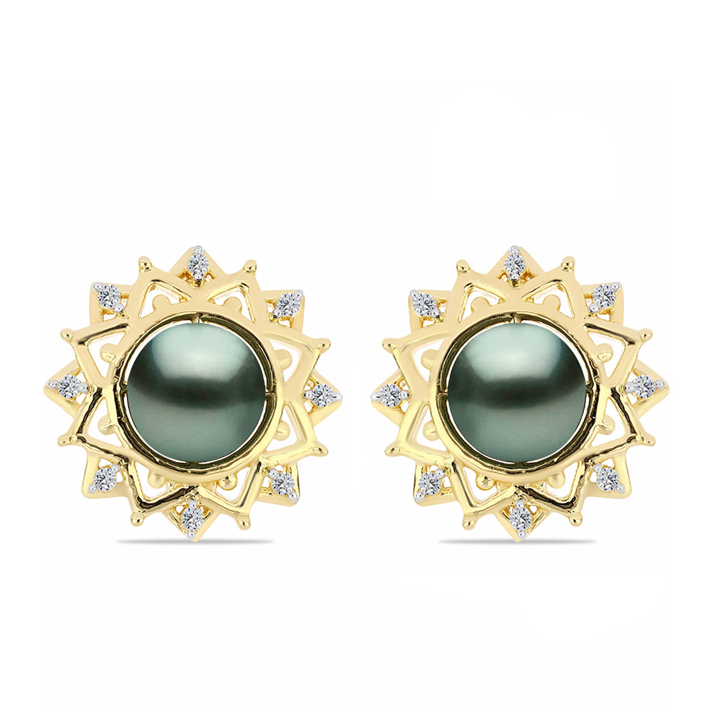 Pozlacené stříbro 925/1000 Náušnice se Sladkovodní perlou v podobě Tahitské zelené iluze a Bílým Topazem - Karátové číslo: 1.71. přibližná hmotnost: 5.36 gramů 1 