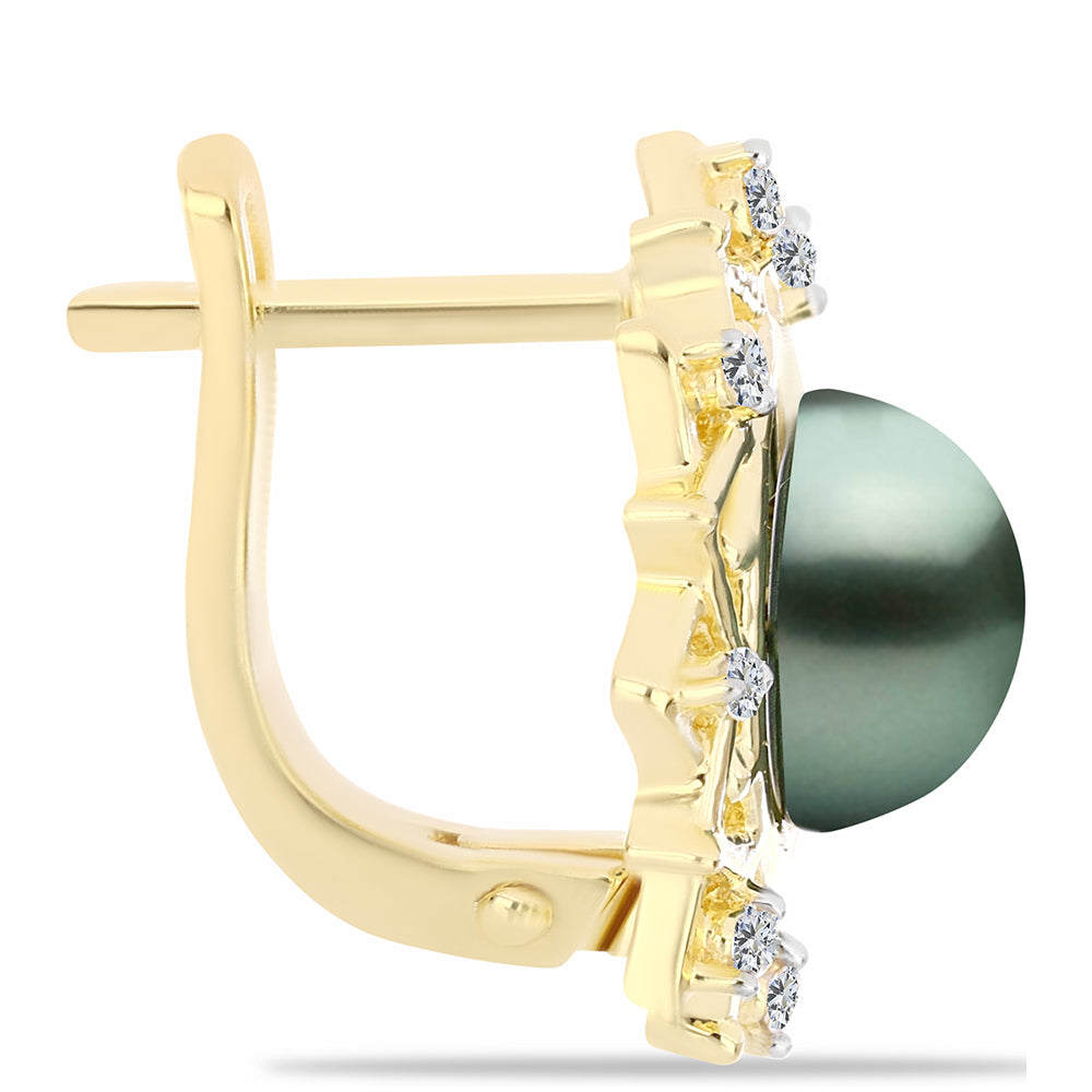Pozlacené stříbro 925/1000 Náušnice se Sladkovodní perlou v podobě Tahitské zelené iluze a Bílým Topazem - Karátové číslo: 1.71. přibližná hmotnost: 5.36 gramů