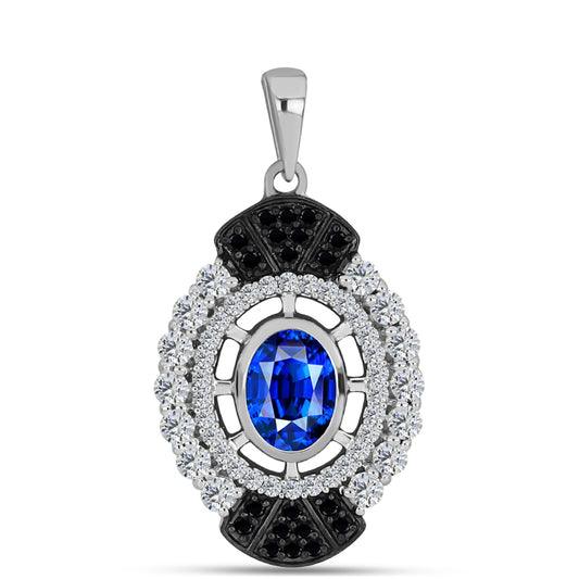 Stříbro 925/1000 - Přívěsek s Australským Modrým Safírem a Bílým Topazem - Karátové číslo: 2.08. přibližná hmotnost: 2.84 gramů