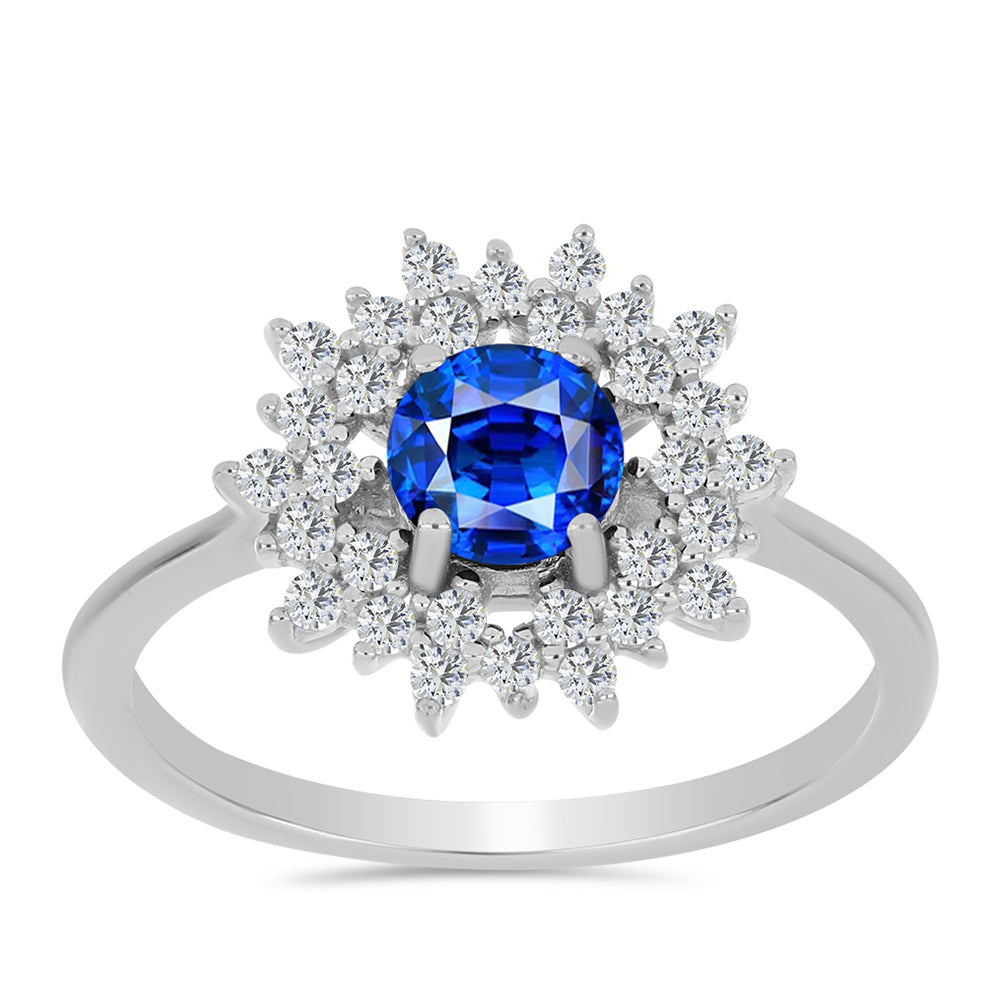 Stříbro 925/1000 Prsten s Australským Modrým Safírem a Bílým Topazem - Karátové číslo: 1.77. přibližná hmotnost: 3.06 gramů 3 