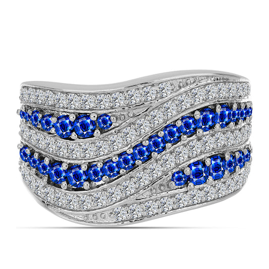 Stříbro 925/1000 Prsten s Australským Modrým Safírem a Bílým Topazem - Karátové číslo: 1.73. přibližná hmotnost: 6.81 gramů