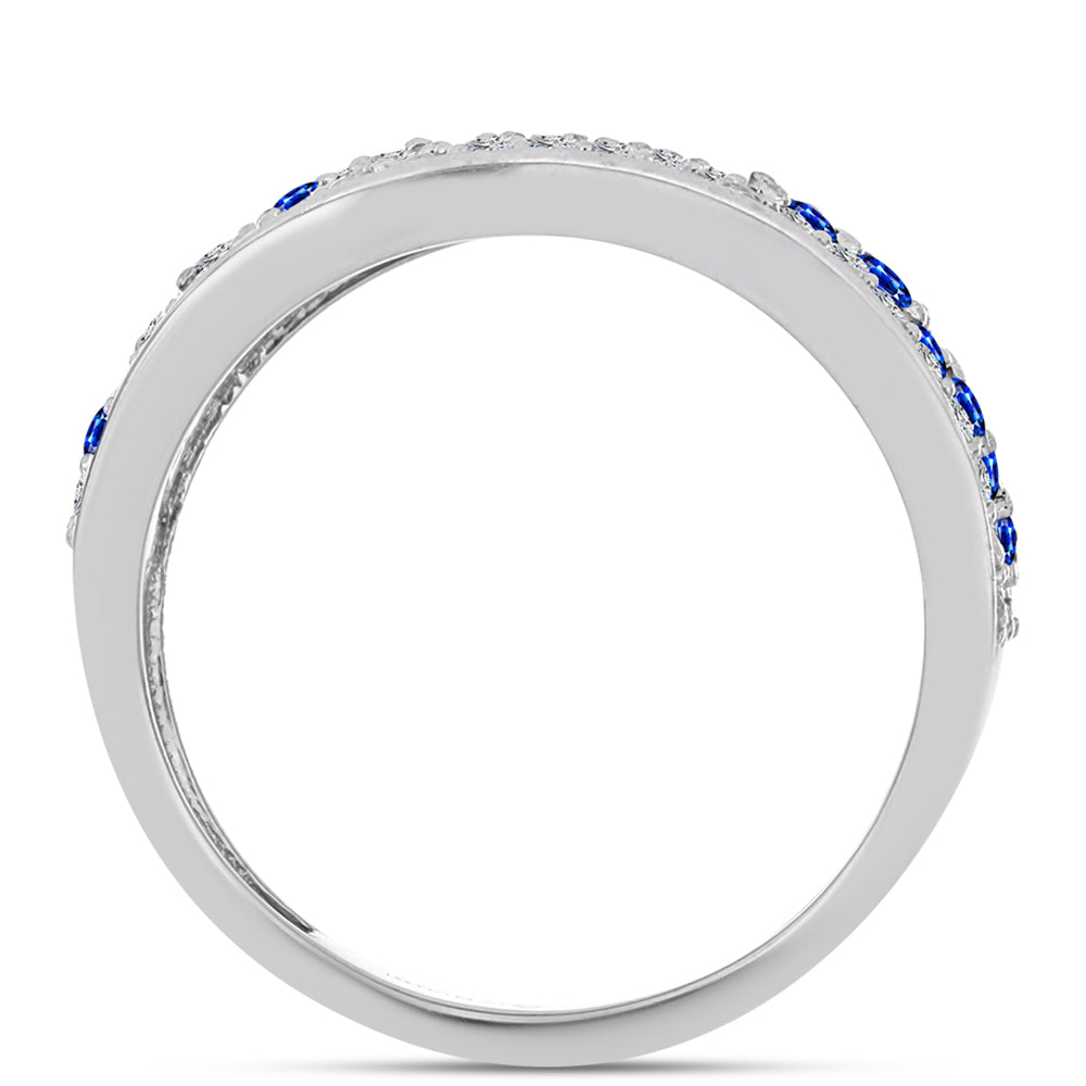 Stříbro 925/1000 Prsten s Australským Modrým Safírem a Bílým Topazem - Karátové číslo: 1.73. přibližná hmotnost: 6.81 gramů