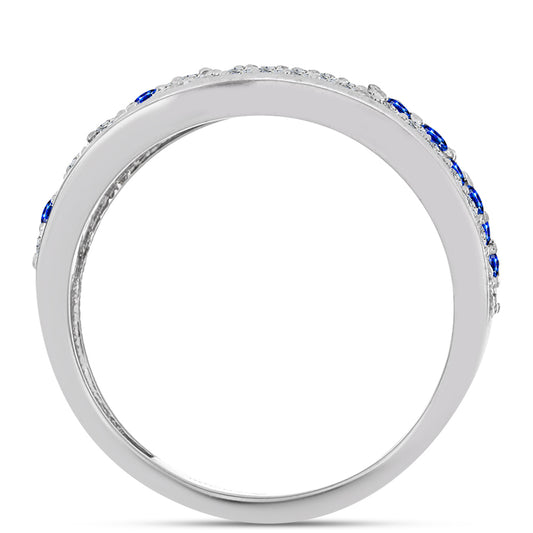 Stříbro 925/1000 Prsten s Australským Modrým Safírem a Bílým Topazem - Karátové číslo: 1.73. přibližná hmotnost: 6.81 gramů