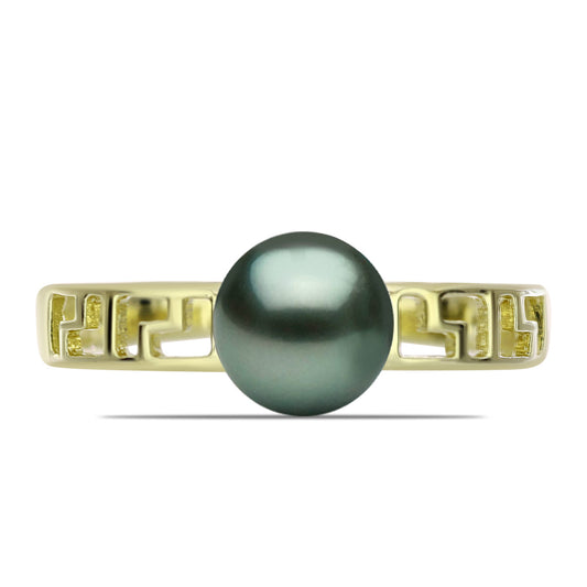 Pozlacené Stříbro 925/1000 - Prsten se Sladkovodní perlou v podobě Tahitské zelené iluze - Karátové číslo: 0.76. přibližná hmotnost: 2.73 gramů