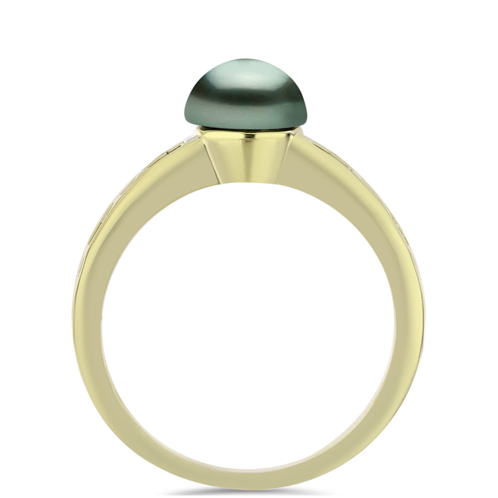 Pozlacené Stříbro 925/1000 - Prsten se Sladkovodní perlou v podobě Tahitské zelené iluze - Karátové číslo: 0.76. přibližná hmotnost: 2.73 gramů