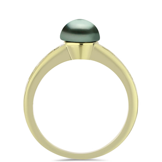 Pozlacené Stříbro 925/1000 - Prsten se Sladkovodní perlou v podobě Tahitské zelené iluze - Karátové číslo: 0.76. přibližná hmotnost: 2.73 gramů