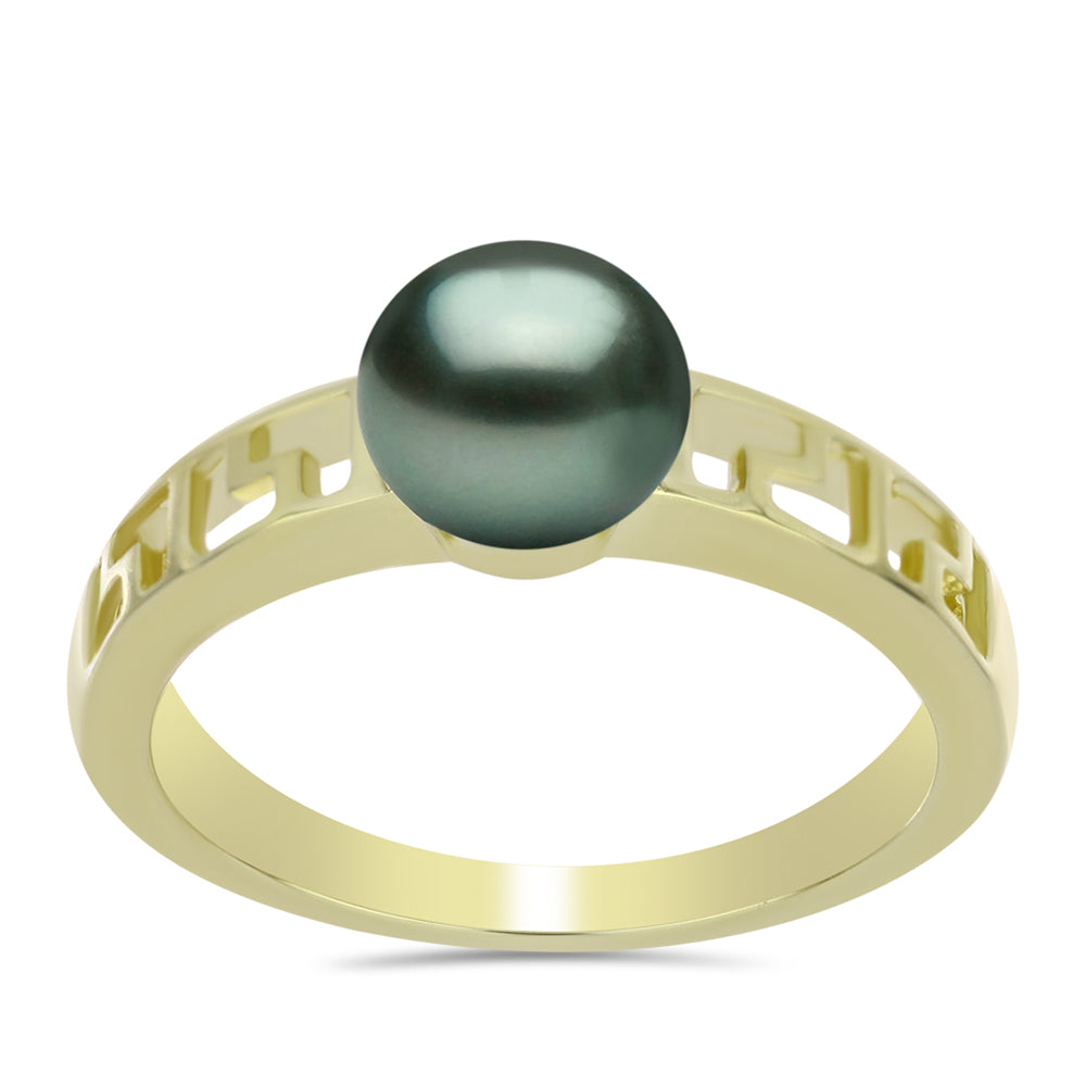Pozlacené Stříbro 925/1000 - Prsten se Sladkovodní perlou v podobě Tahitské zelené iluze - Karátové číslo: 0.76. přibližná hmotnost: 2.73 gramů