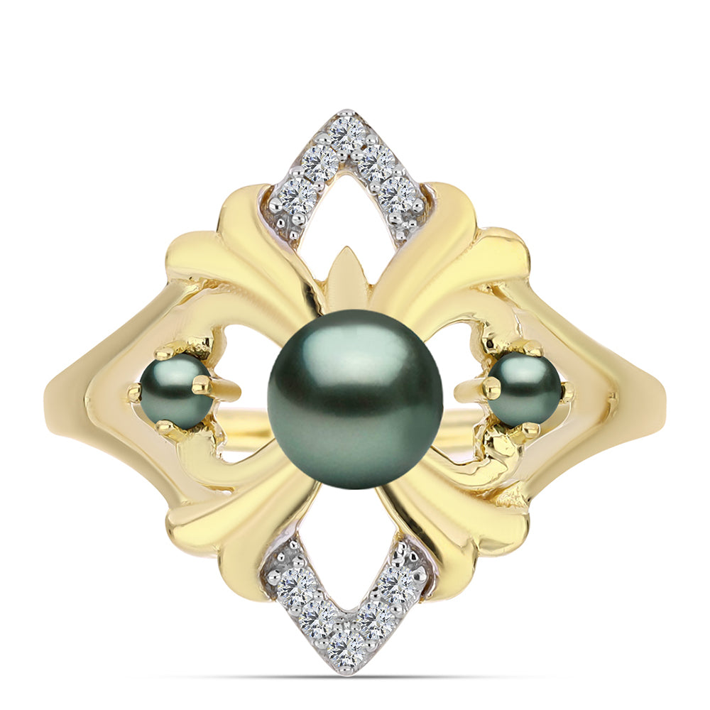 Pozlacené stříbro 925/1000 Prsten se Sladkovodní perlou v podobě Tahitské zelené iluze a Bílým Topazem - Karátové číslo: 0.46. přibližná hmotnost: 3.65 gramů 1 