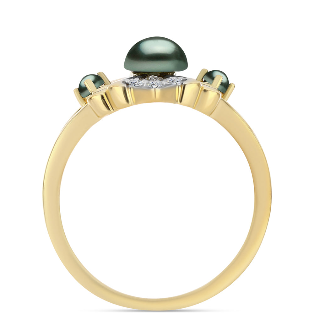 Pozlacené stříbro 925/1000 Prsten se Sladkovodní perlou v podobě Tahitské zelené iluze a Bílým Topazem - Karátové číslo: 0.46. přibližná hmotnost: 3.65 gramů 2 