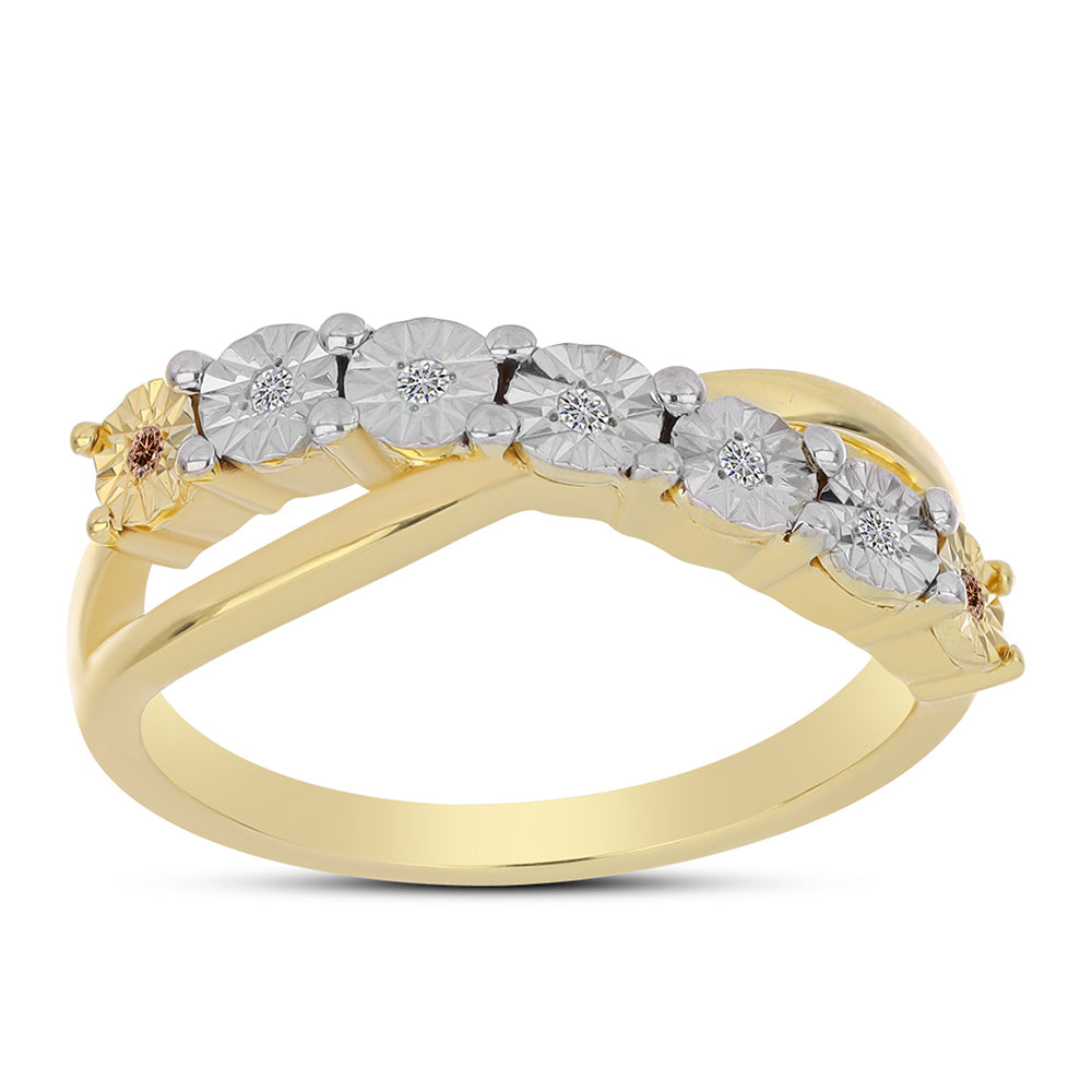 Pozlacený Stříbrný Prsten s Cognac Diamantem a Bílým Topazem