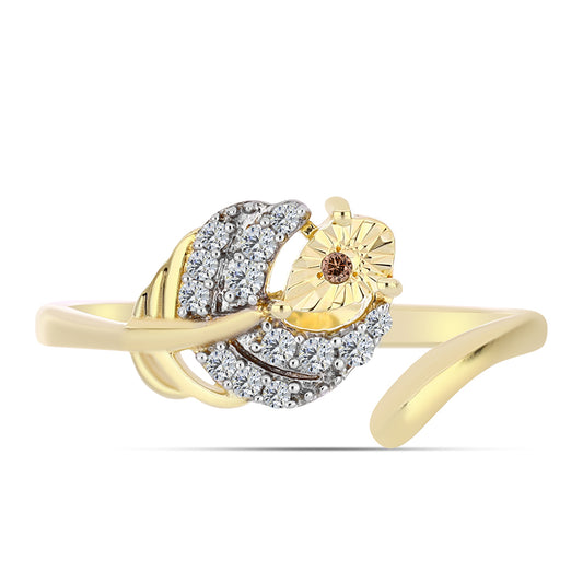 Pozlacené Stříbro 925/1000 - Prsten s Cognac Diamantem a Bílým Topazem - Karátové číslo: 0.12. přibližná hmotnost: 1.74 gramů