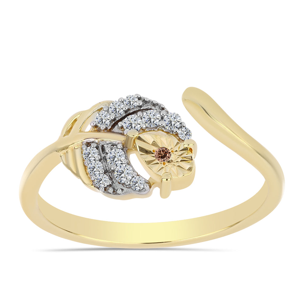 Pozlacené Stříbro 925/1000 - Prsten s Cognac Diamantem a Bílým Topazem - Karátové číslo: 0.12. přibližná hmotnost: 1.74 gramů