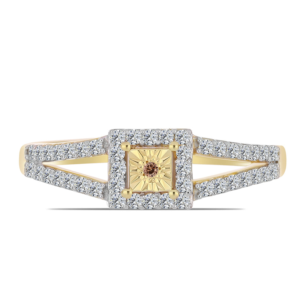 Pozlacené Stříbro 925/1000 - Prsten s Cognac Diamantem a Bílým Topazem - Karátové číslo: 0.4. přibližná hmotnost: 2.65 gramů 1 