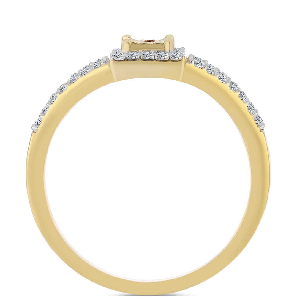 Pozlacené Stříbro 925/1000 - Prsten s Cognac Diamantem a Bílým Topazem - Karátové číslo: 0.4. přibližná hmotnost: 2.65 gramů