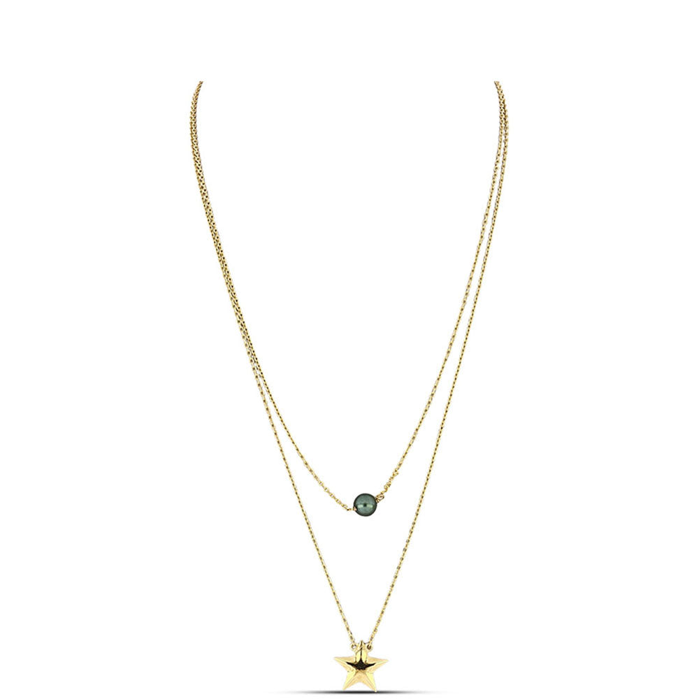 Pozlacené Stříbro 925/1000 - Náhrdelník se Sladkovodní perlou v podobě Tahitské zelené iluze - Karátové číslo: 1.32. přibližná hmotnost: 5.78 gramů