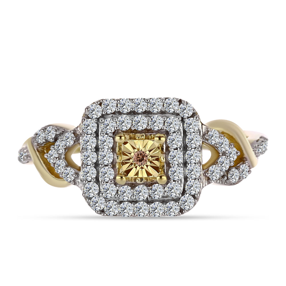 Pozlacený Stříbrný Prsten s Cognac Diamantem a Bílým Topazem