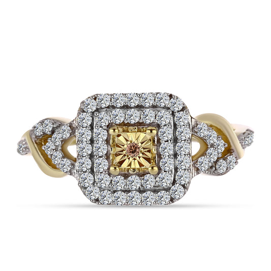 Pozlacený Stříbrný Prsten s Cognac Diamantem a Bílým Topazem